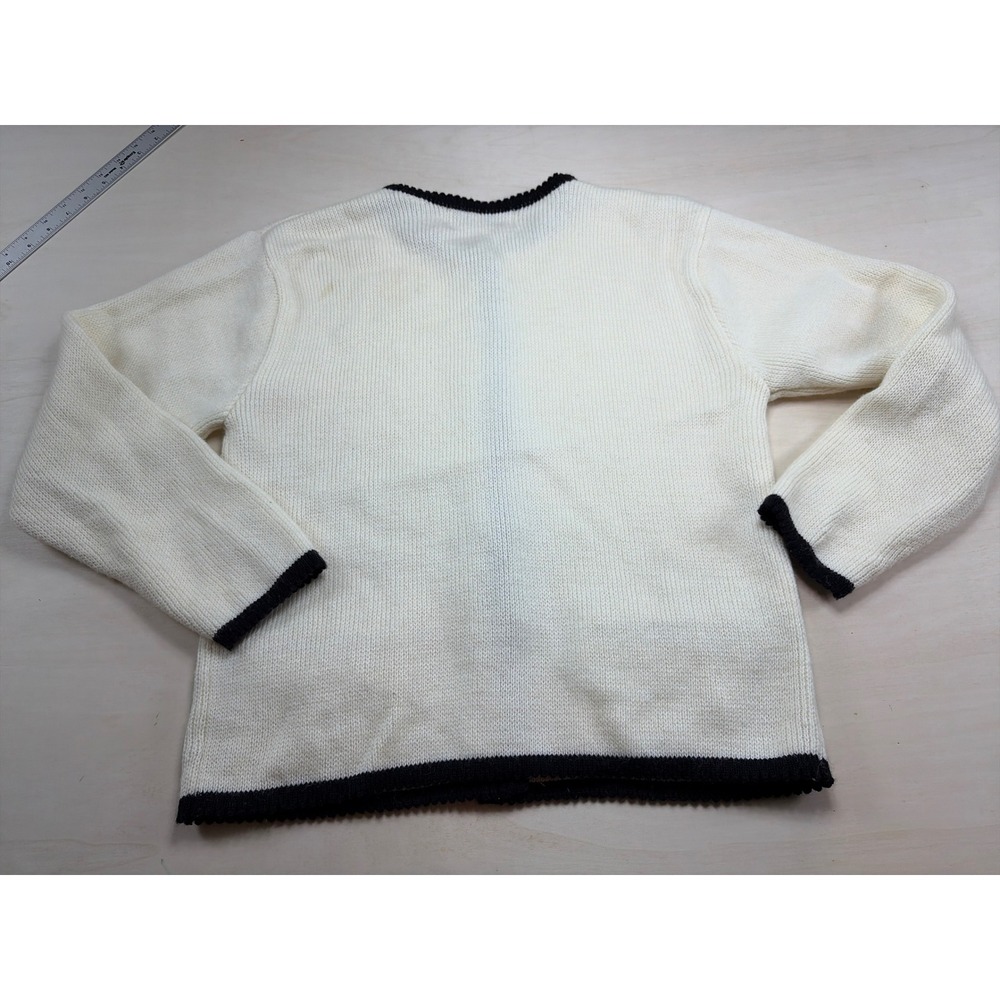 Karen Scott Vintage Cream Black Contrast Trim Wool Blend Knit Cardigan Small - Picture 9 of 9